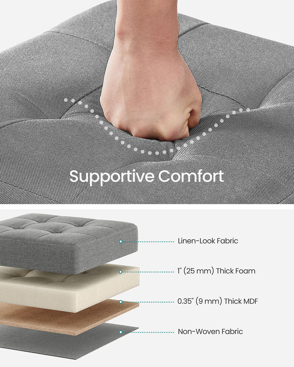 Foldable Storage Ottoman – Fabric – Dove Grey – Compact Foot Rest with High Load Capacity