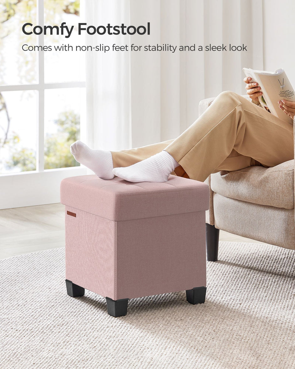 Foldable Storage Ottoman – Fabric – Jelly Pink – Weight Capacity 300 kg
