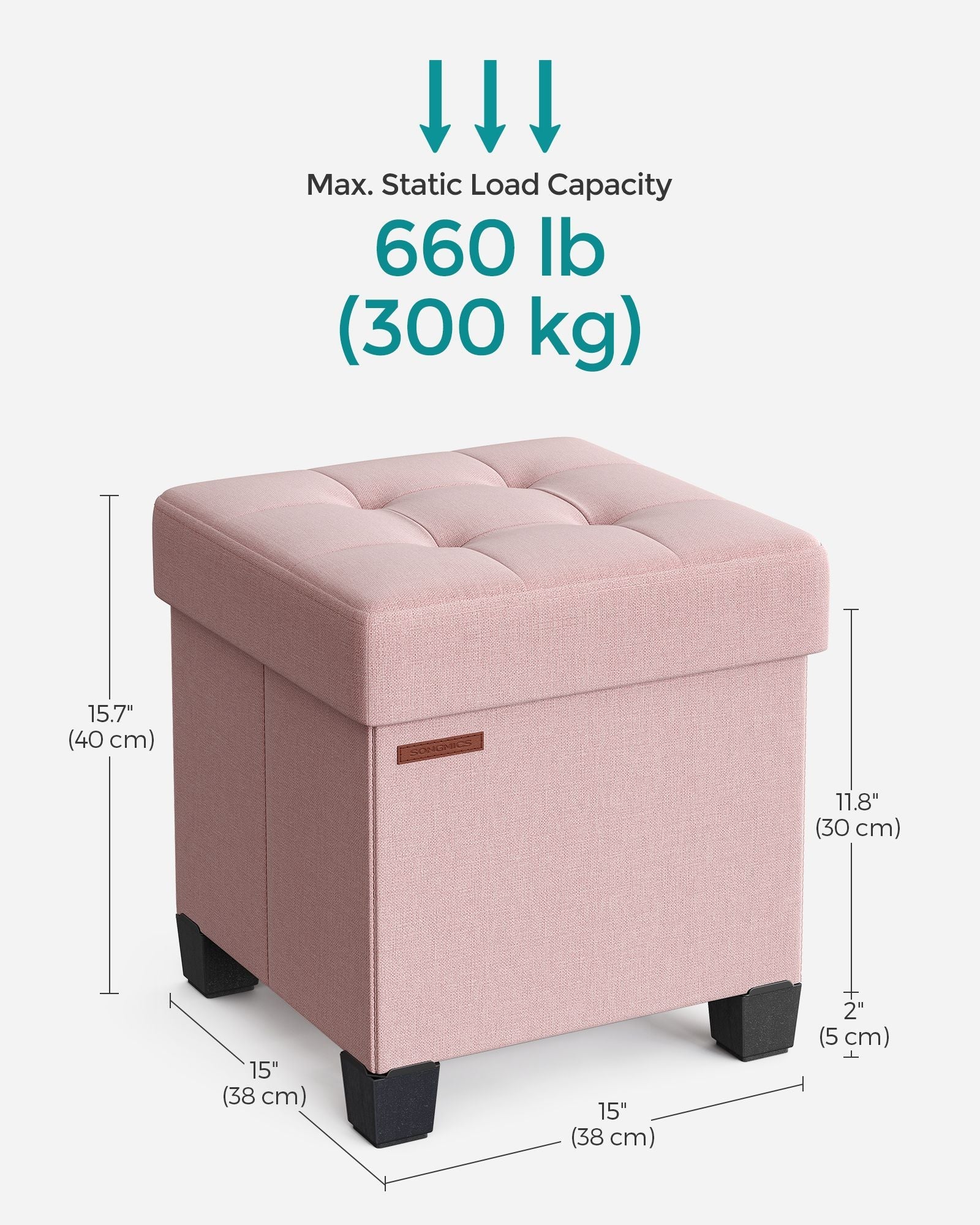 Foldable Storage Ottoman – Fabric – Jelly Pink – Weight Capacity 300 kg