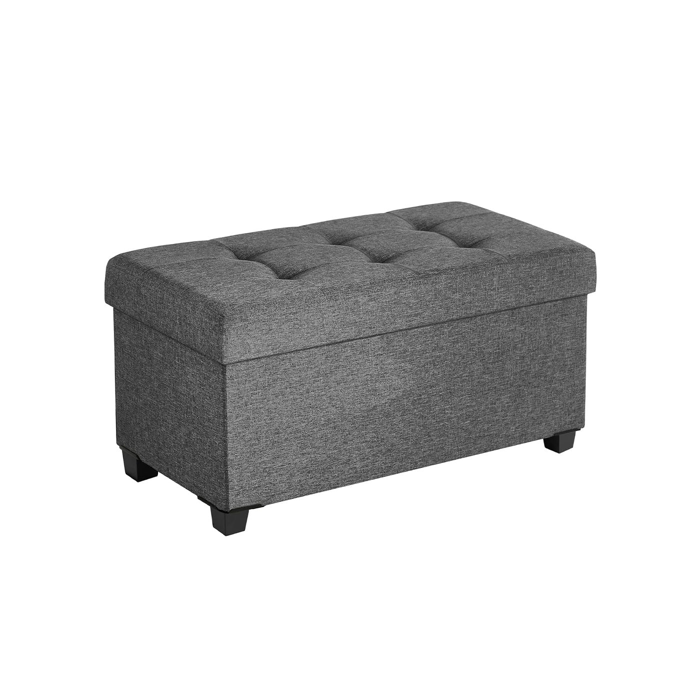 Storage Ottoman – Padded Fabric – Dark Grey – Foldable with Solid Wood Feet, 68L Capacity