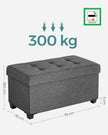 Storage Ottoman – Padded Fabric – Dark Grey – Foldable with Solid Wood Feet, 68L Capacity