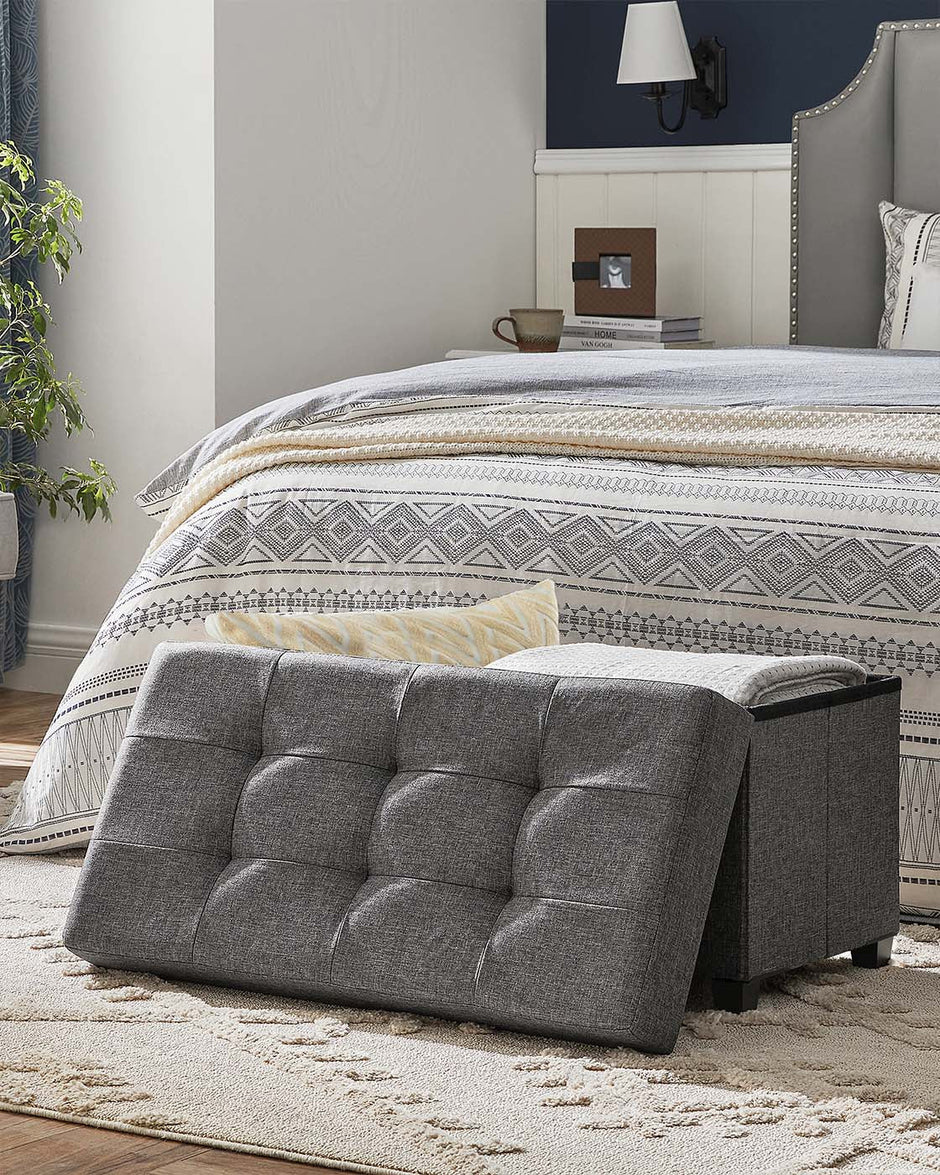 Foldable Storage Ottoman Bench – Fabric – Dark Grey – Multi-functional with Ample Storage