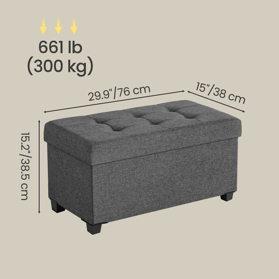 Storage Ottoman Bench – Fabric – Ink Black – Foldable with Storage