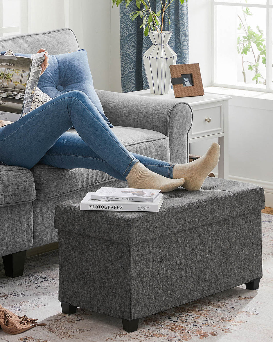 Foldable Storage Ottoman Bench – Fabric – Dark Grey – Multi-functional with Ample Storage
