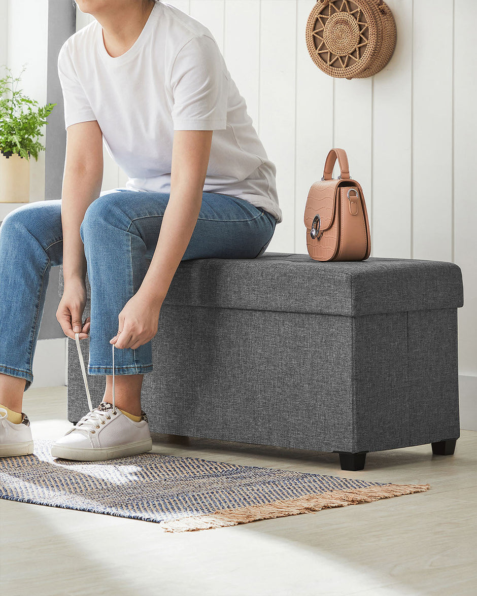 Foldable Storage Ottoman Bench – Fabric – Dark Grey – Multi-functional with Ample Storage