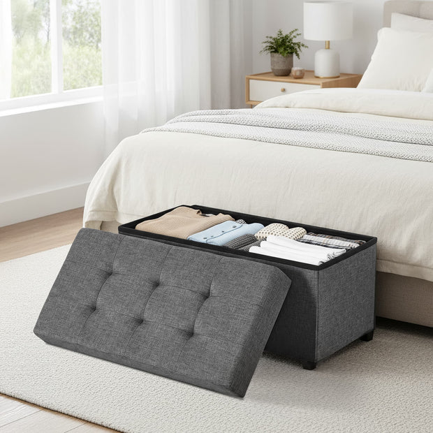 Storage Ottoman Bench – Fabric – Ink Black – Foldable with Storage