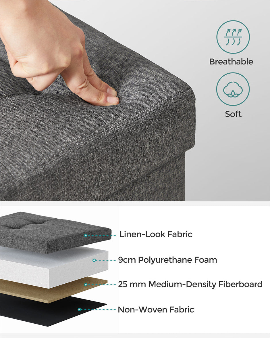 Foldable Storage Ottoman Bench – Fabric – Dark Grey – Multi-functional with Ample Storage