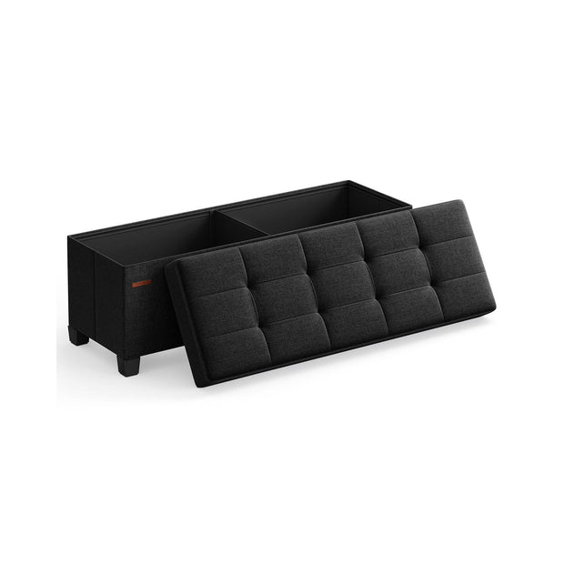 Storage Ottoman Bench – Fabric – Ink Black – Foldable with Legs and Storage