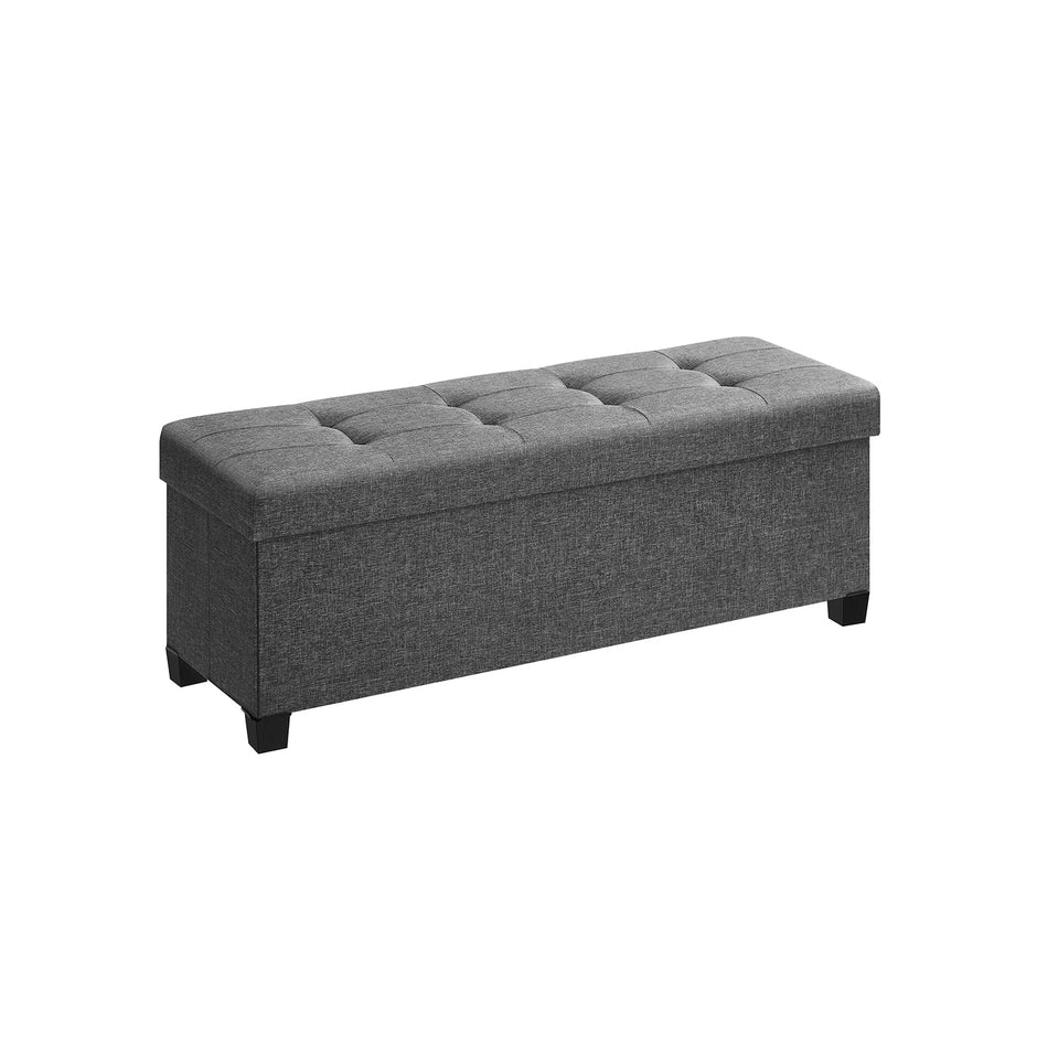 Foldable Storage Ottoman Bench – Fabric – Dark Grey – Versatile Footrest with Storage