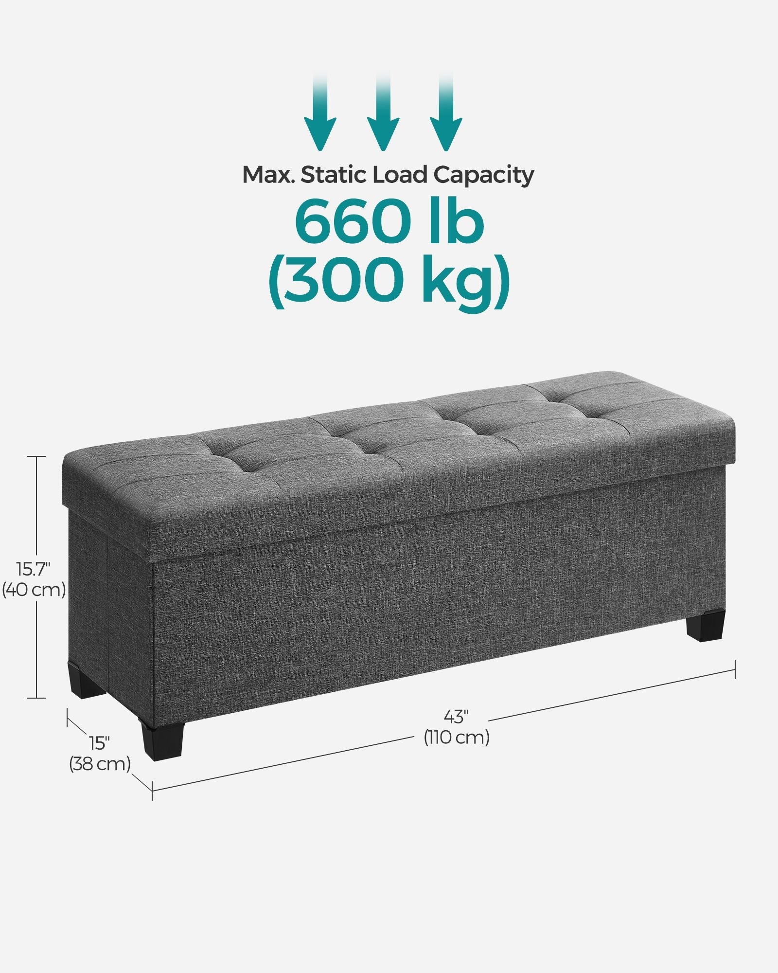 Foldable Storage Ottoman Bench – Fabric – Dark Grey – Versatile Footrest with Storage