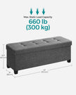 Foldable Storage Ottoman Bench – Fabric – Dark Grey – Versatile Footrest with Storage
