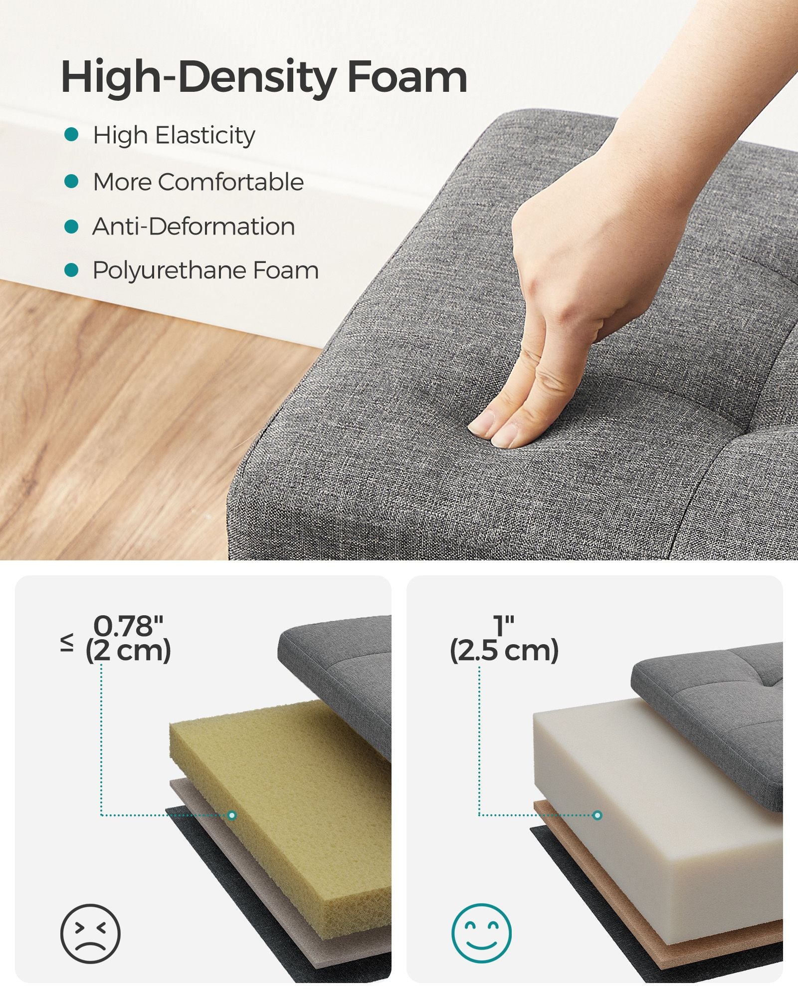Foldable Storage Ottoman Bench – Fabric – Dark Grey – Versatile Footrest with Storage