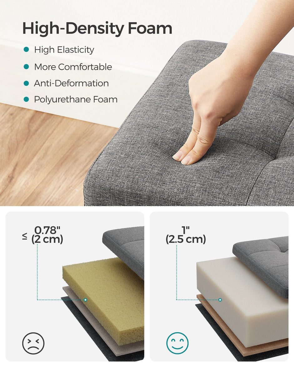 Foldable Storage Ottoman Bench – Fabric – Dark Grey – Versatile Footrest with Storage