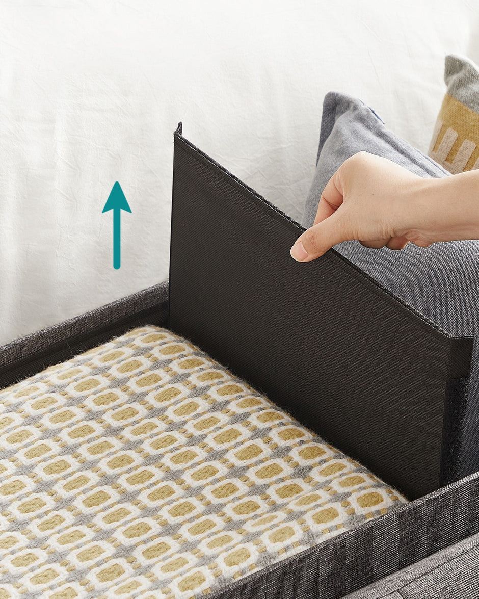 Foldable Storage Ottoman Bench – Fabric – Dark Grey – Versatile Footrest with Storage