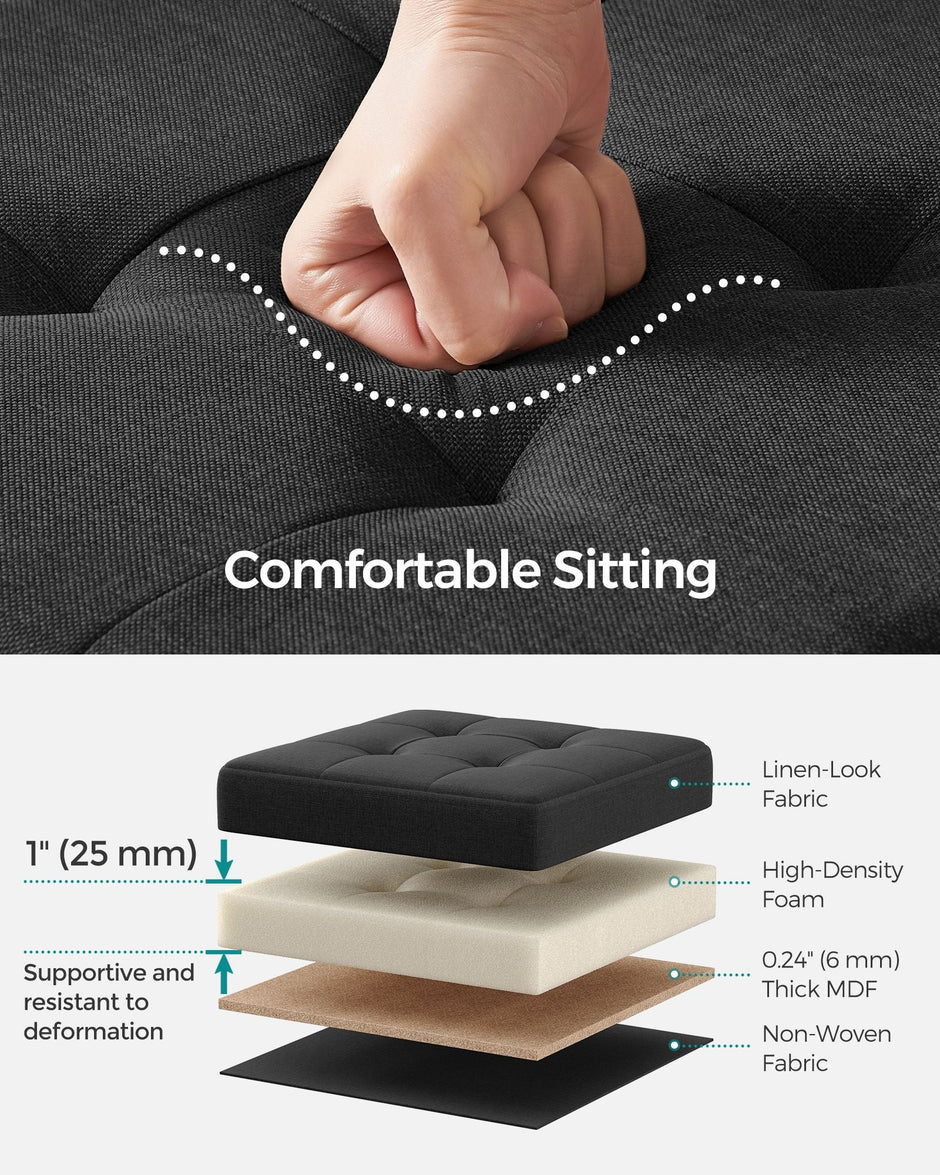Foldable Storage Ottoman – Padded Fabric – Ink Black – 40L Capacity, Supports 300 kg