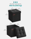 Foldable Storage Ottoman – Padded Fabric – Ink Black – 40L Capacity, Supports 300 kg