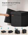 Foldable Storage Ottoman – Padded Fabric – Ink Black – 40L Capacity, Supports 300 kg