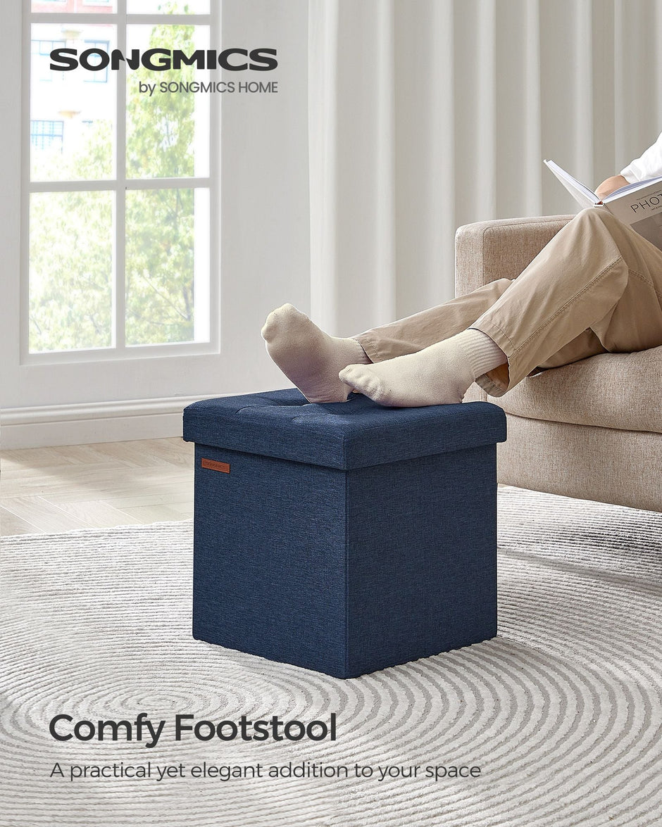 Foldable Storage Ottoman – Padded Fabric – Midnight Blue – 40L Capacity