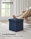 Foldable Storage Ottoman – Padded Fabric – Midnight Blue – 40L Capacity