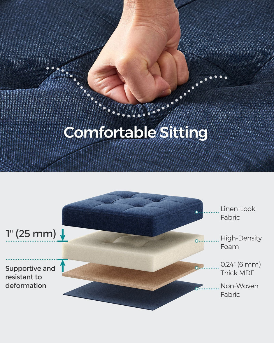 Foldable Storage Ottoman – Padded Fabric – Midnight Blue – 40L Capacity