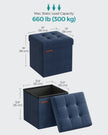 Foldable Storage Ottoman – Padded Fabric – Midnight Blue – 40L Capacity