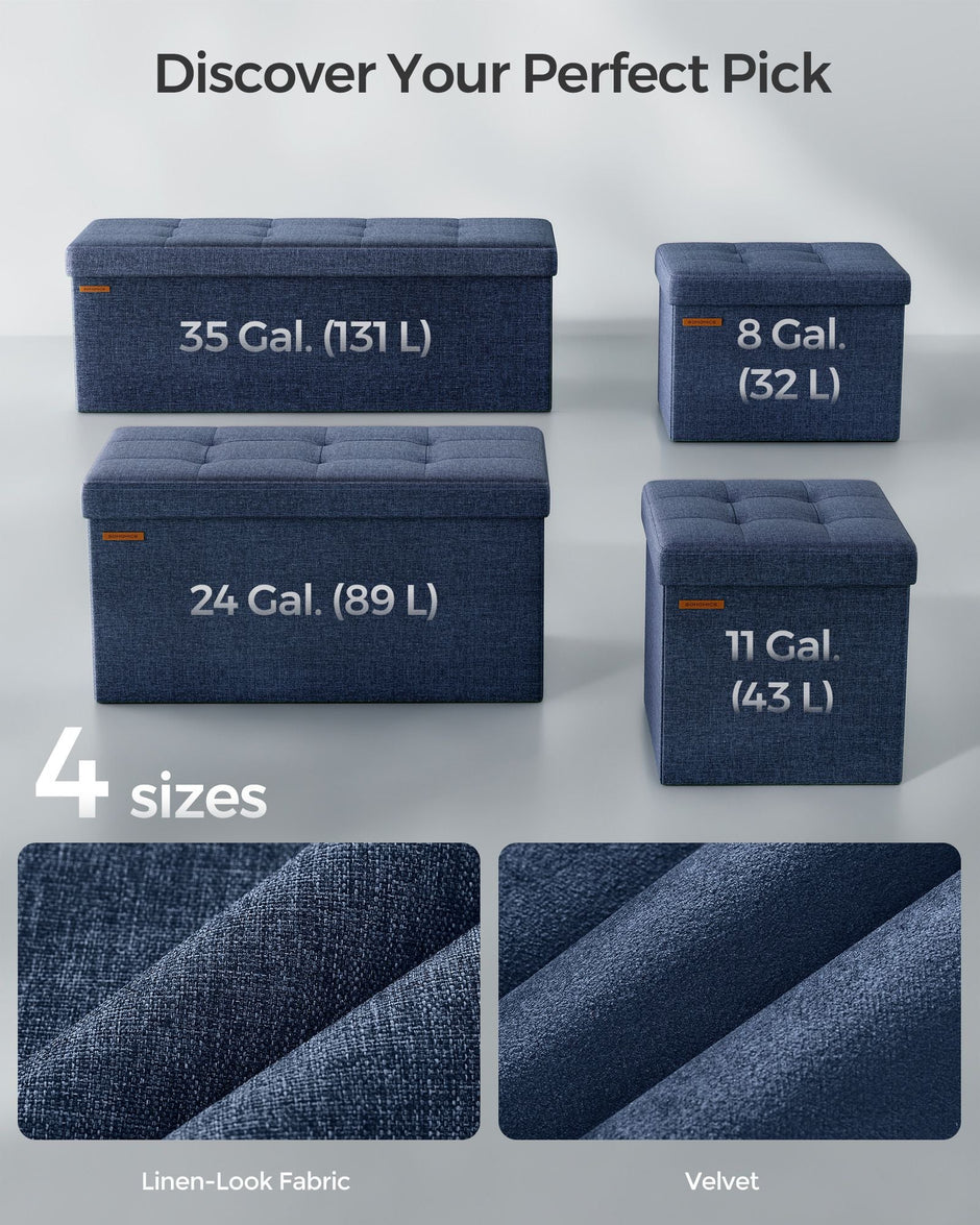 Foldable Storage Ottoman – Padded Fabric – Midnight Blue – 40L Capacity