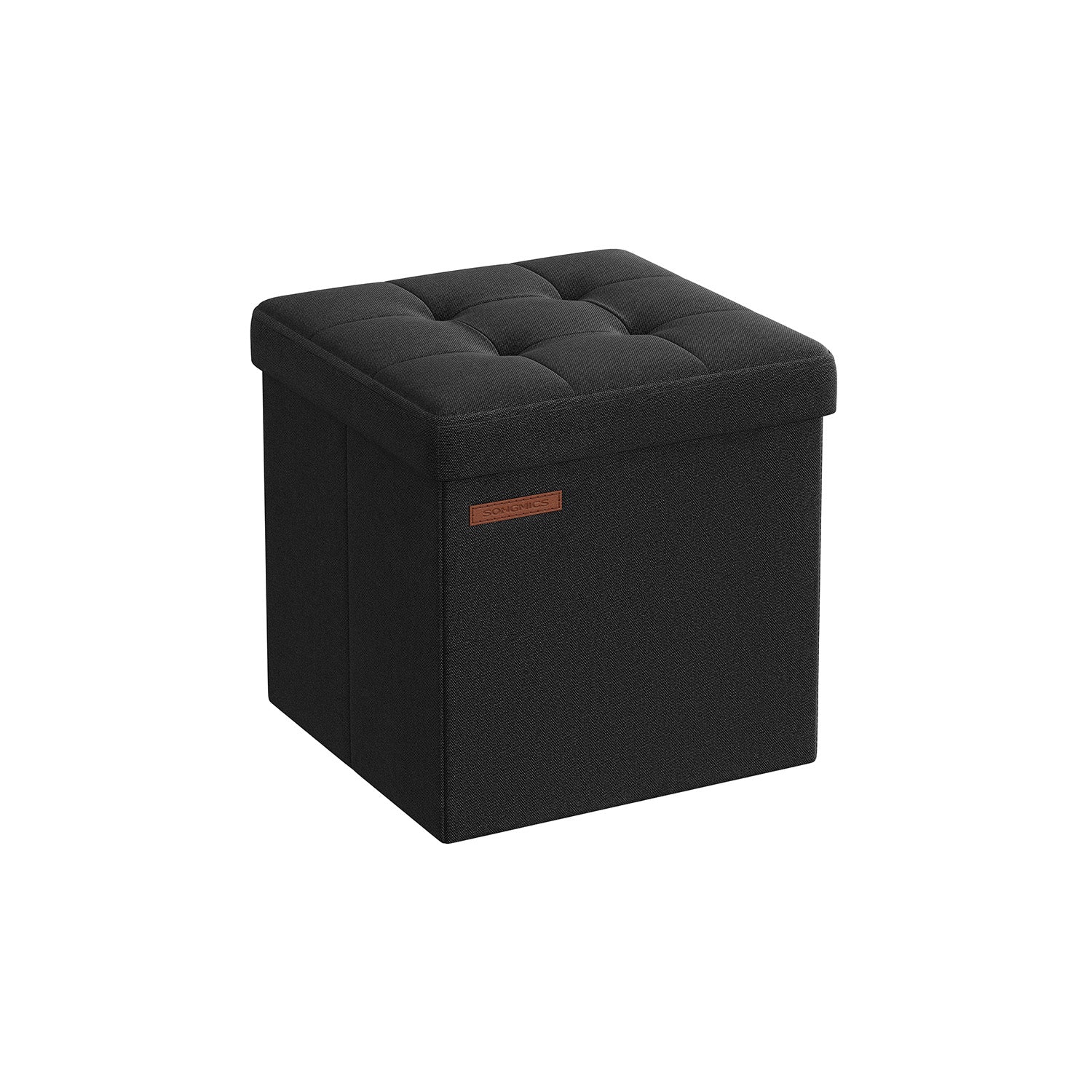 Foldable Storage Ottoman – Fabric – Ink Black – Versatile Use as Bench, Footrest or Bed End Stool