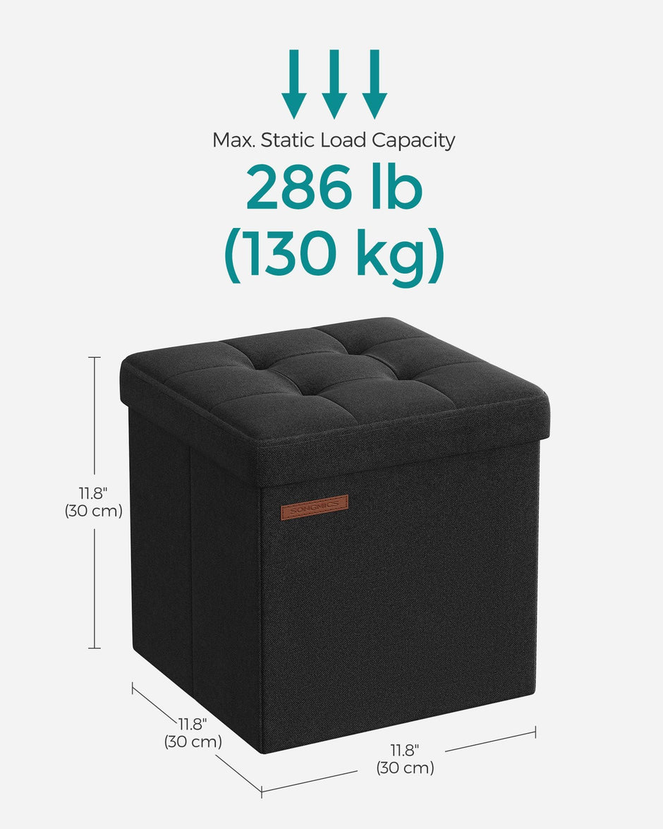 Foldable Storage Ottoman – Fabric – Ink Black – Versatile Use as Bench, Footrest or Bed End Stool