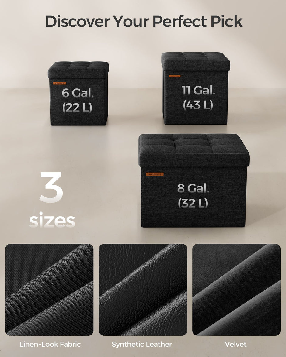 Foldable Storage Ottoman – Fabric – Ink Black – Versatile Use as Bench, Footrest or Bed End Stool