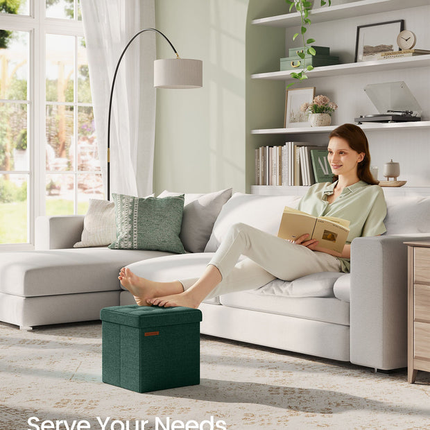 Storage Ottoman – Fabric – Retro Green – Foldable Design