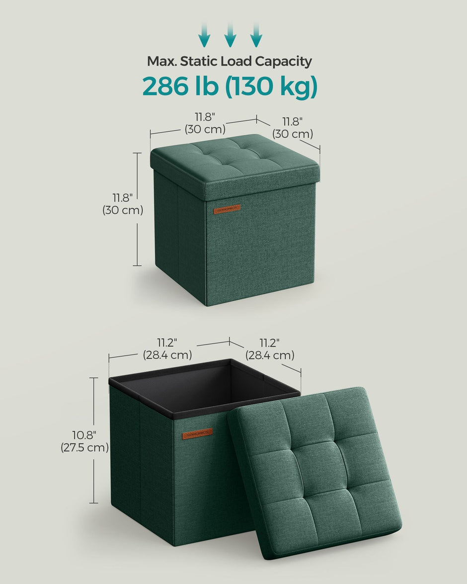 Storage Ottoman – Fabric – Retro Green – Foldable Design