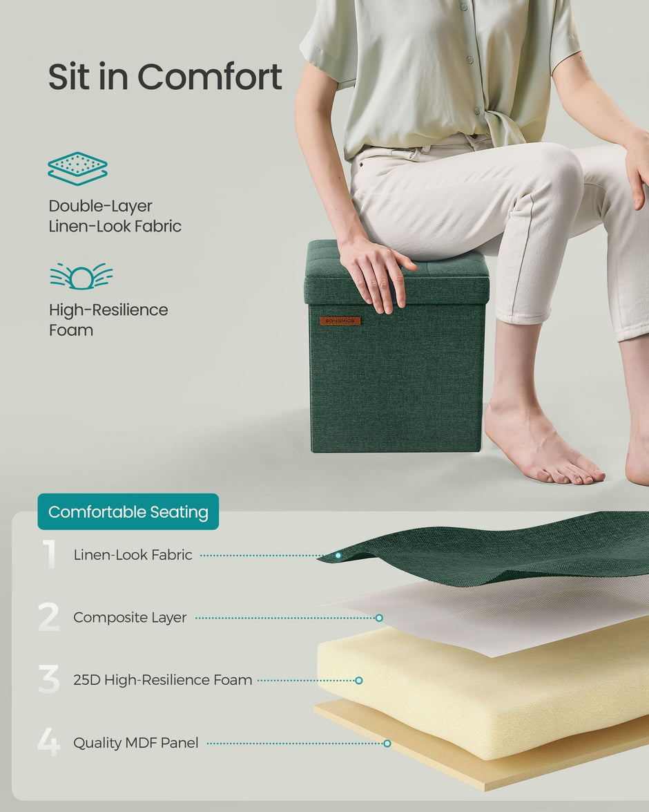 Storage Ottoman – Fabric – Retro Green – Foldable Design