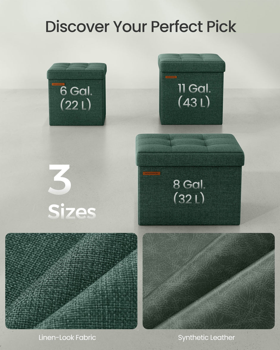 Storage Ottoman – Fabric – Retro Green – Foldable Design