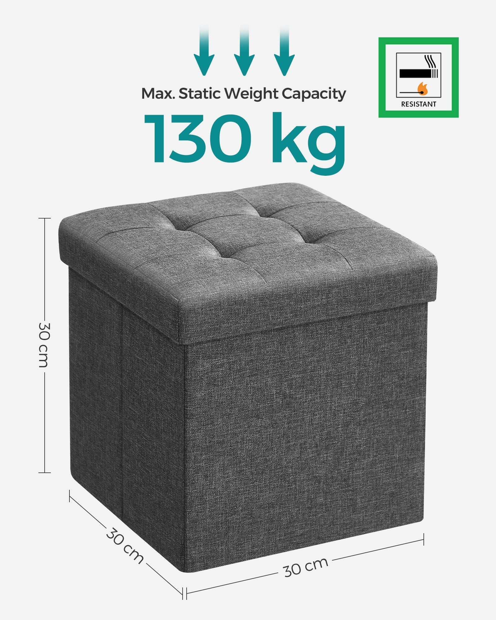 Storage Ottoman – Fabric – Dark Grey – Versatile Footrest and Storage Solution