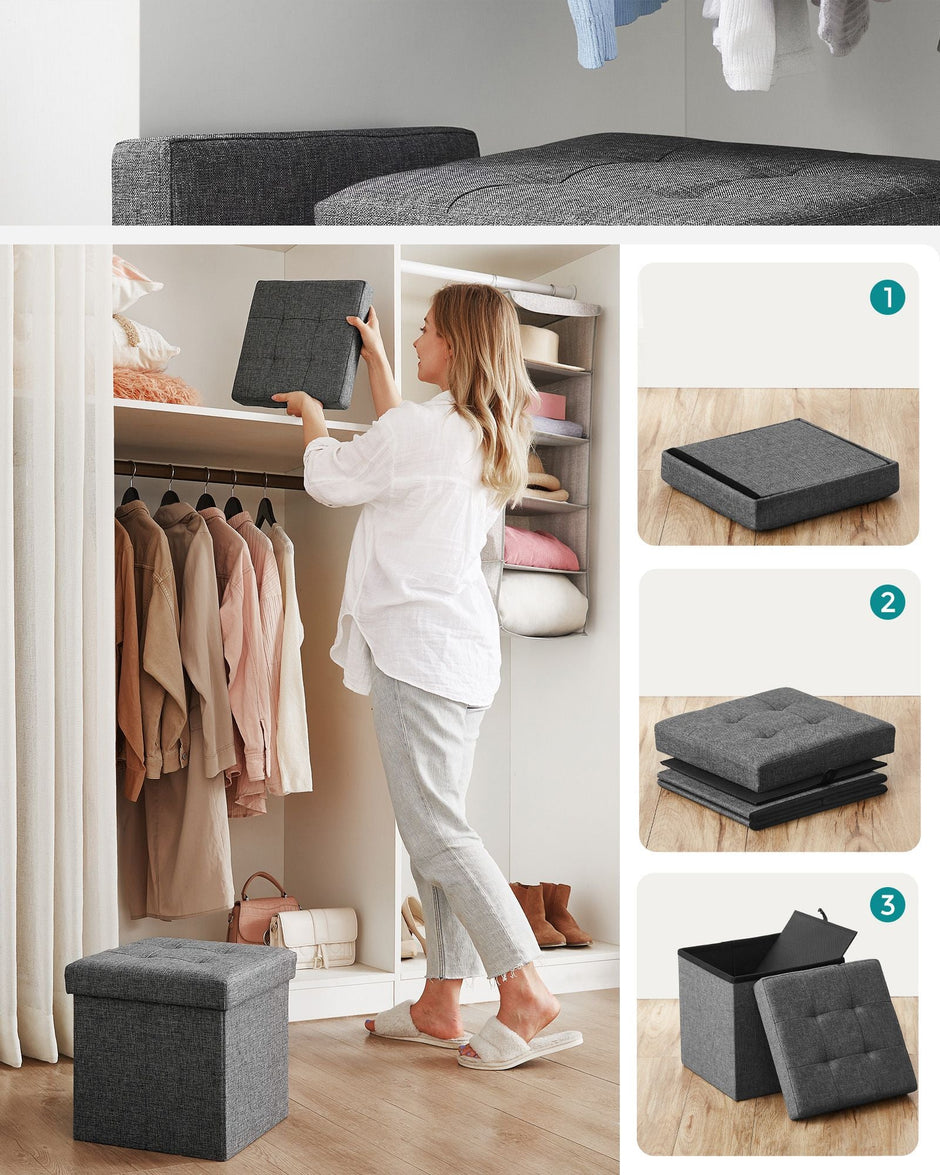Storage Ottoman – Fabric – Dark Grey – Versatile Footrest and Storage Solution
