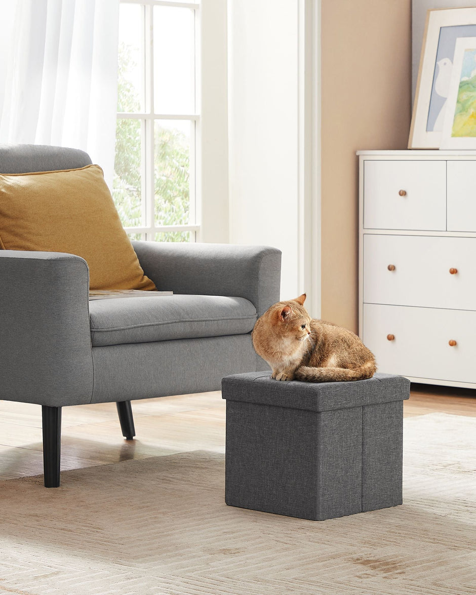 Storage Ottoman – Fabric – Dark Grey – Versatile Footrest and Storage Solution