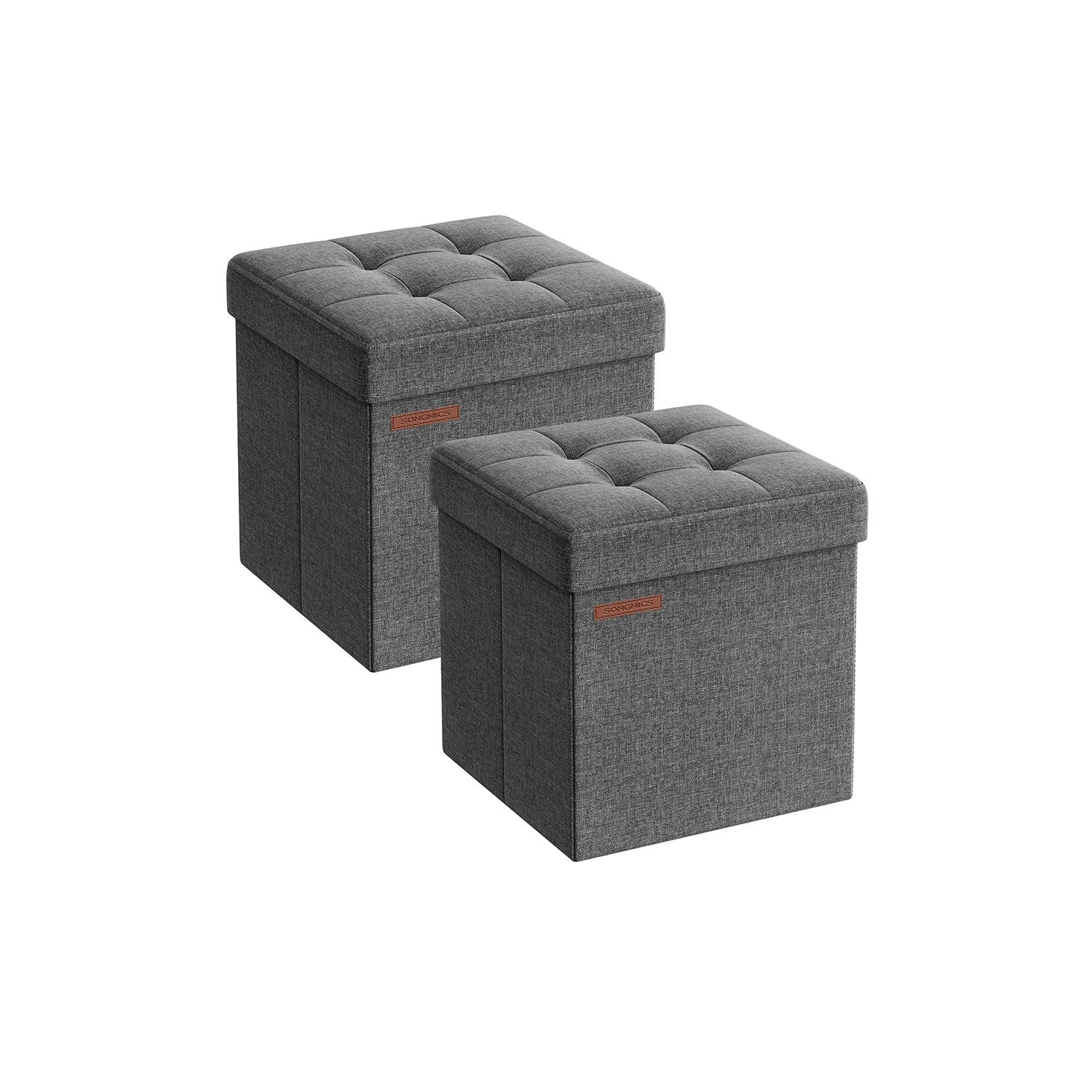 Set of 2 Foldable Storage Ottomans – Fabric – Dark Grey – Multi-Functional Footrest and Storage Solution 30 x 30 x 30 cm