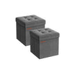 Set of 2 Foldable Storage Ottomans – Fabric – Dark Grey – Multi-Functional Footrest and Storage Solution 30 x 30 x 30 cm