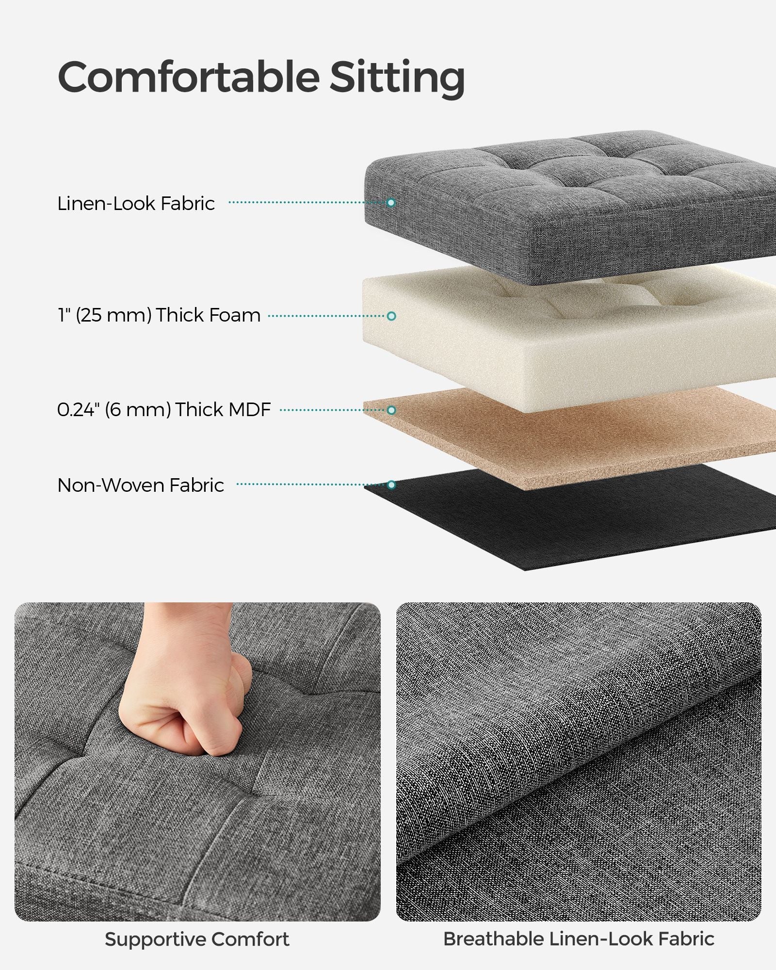 Set of 2 Foldable Storage Ottomans – Fabric – Dark Grey – Multi-Functional Footrest and Storage Solution 30 x 30 x 30 cm