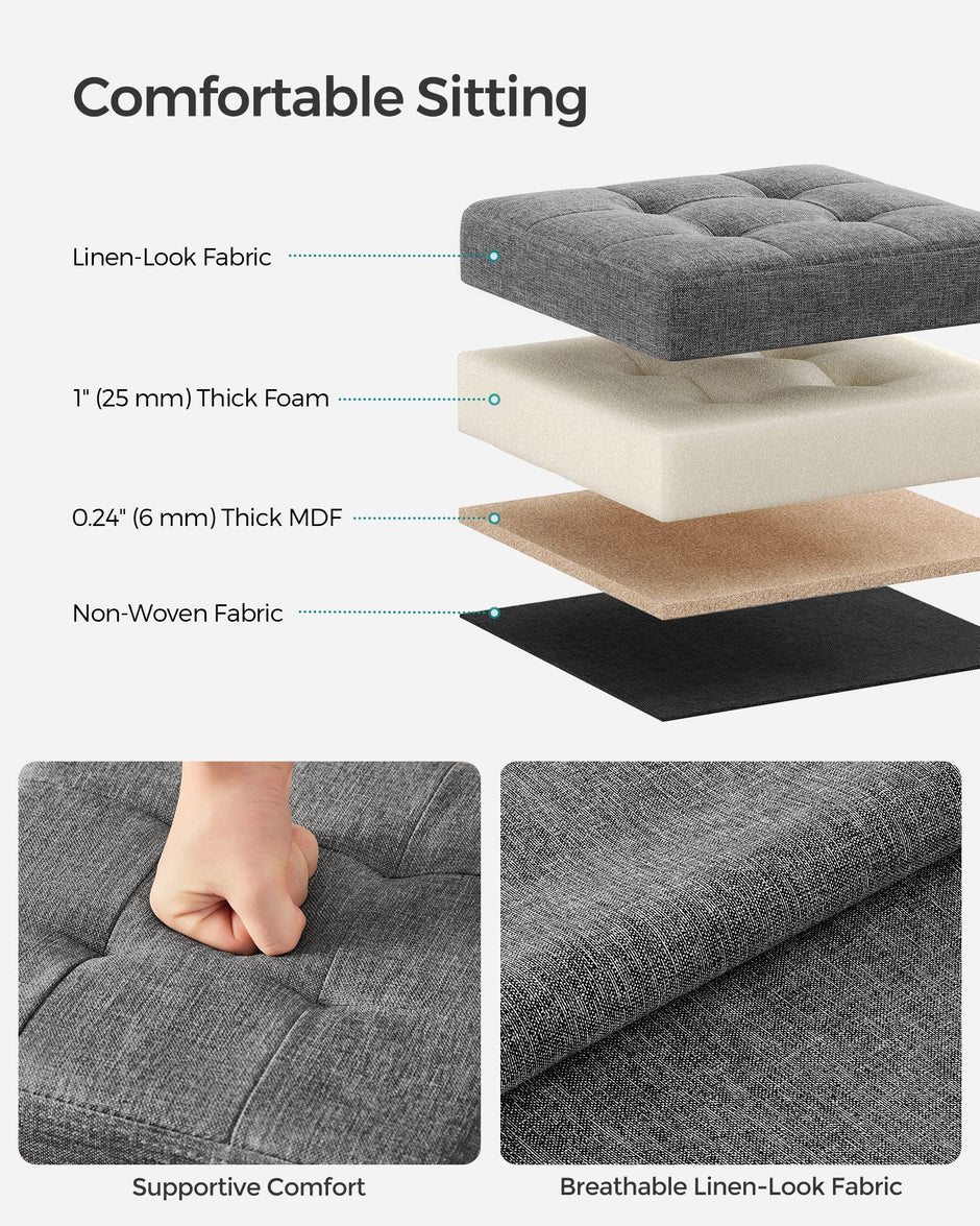 Set of 2 Foldable Storage Ottomans – Fabric – Dark Grey – Multi-Functional Footrest and Storage Solution 30 x 30 x 30 cm