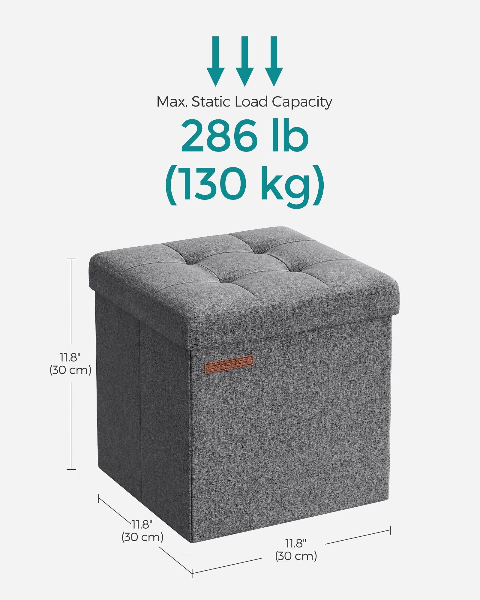 Set of 2 Foldable Storage Ottomans – Fabric – Dark Grey – Multi-Functional Footrest and Storage Solution 30 x 30 x 30 cm