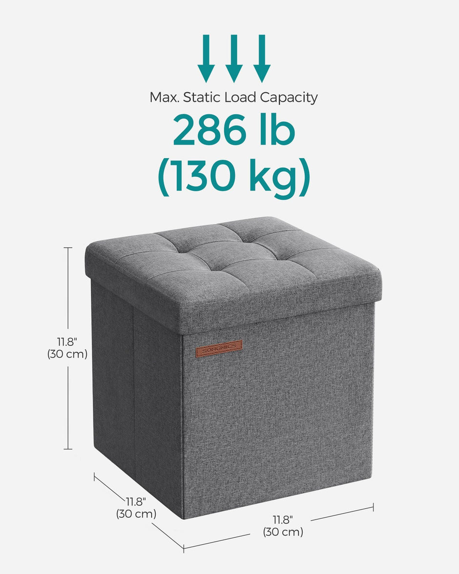 Set of 2 Foldable Storage Ottomans – Fabric – Dark Grey – Multi-Functional Footrest and Storage Solution 30 x 30 x 30 cm