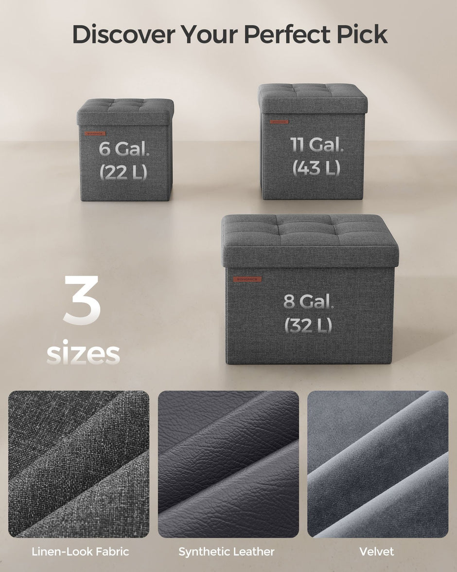 Set of 2 Foldable Storage Ottomans – Fabric – Dark Grey – Multi-Functional Footrest and Storage Solution 30 x 30 x 30 cm