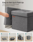 Set of 2 Foldable Storage Ottomans – Fabric – Dark Grey – Multi-Functional Footrest and Storage Solution 30 x 30 x 30 cm
