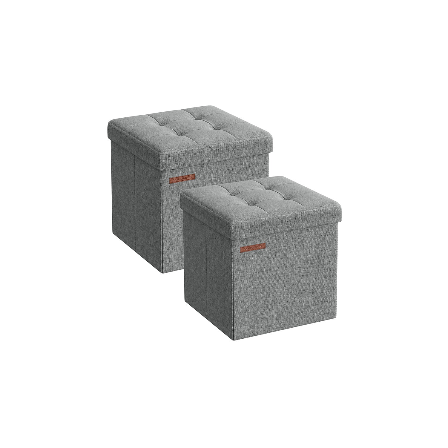 Set of 2 Foldable Storage Ottomans – Fabric – Light Grey – Multi-Functional Design