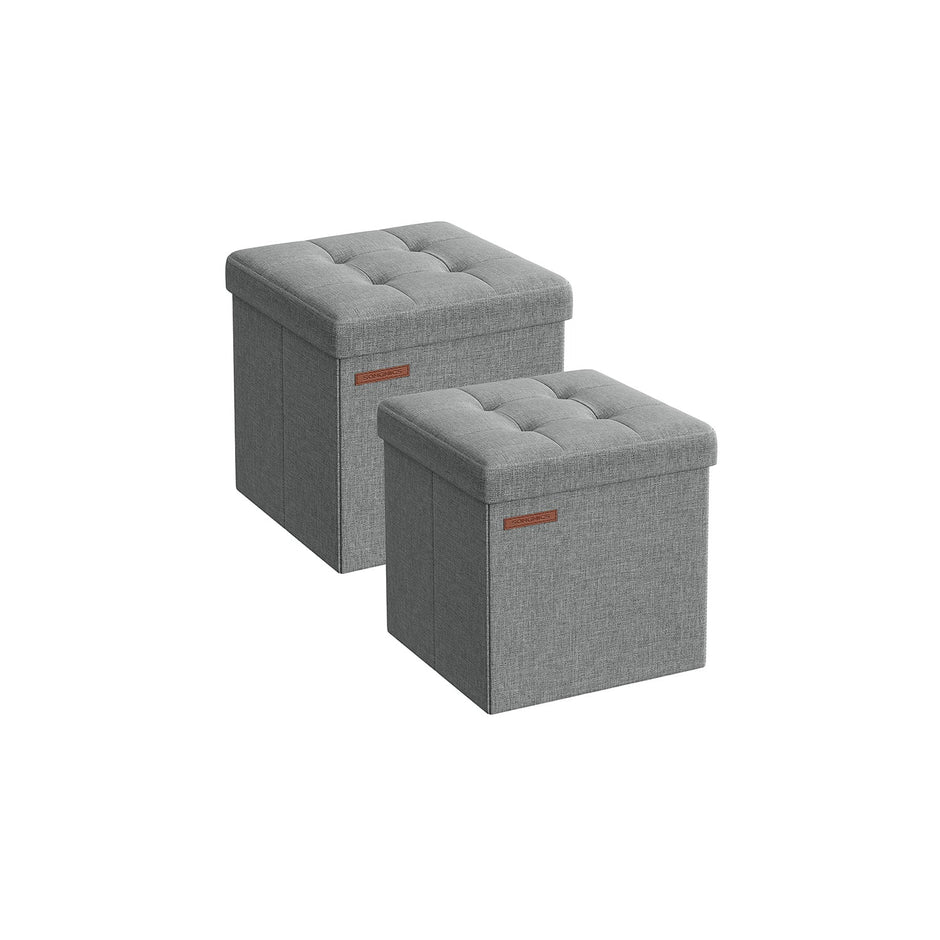 Set of 2 Foldable Storage Ottomans – Fabric – Light Grey – Multi-Functional Design