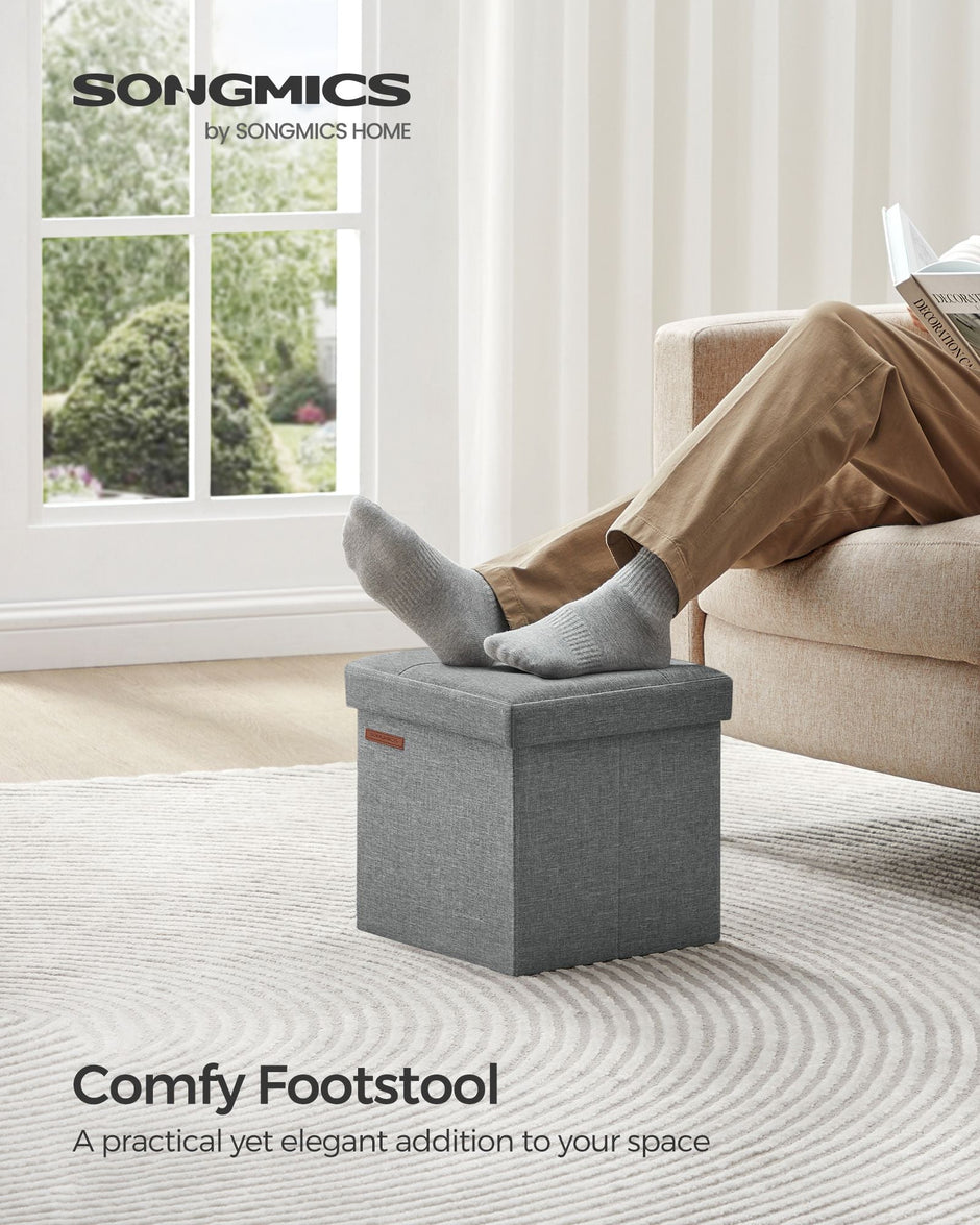 Set of 2 Foldable Storage Ottomans – Fabric – Light Grey – Multi-Functional Design