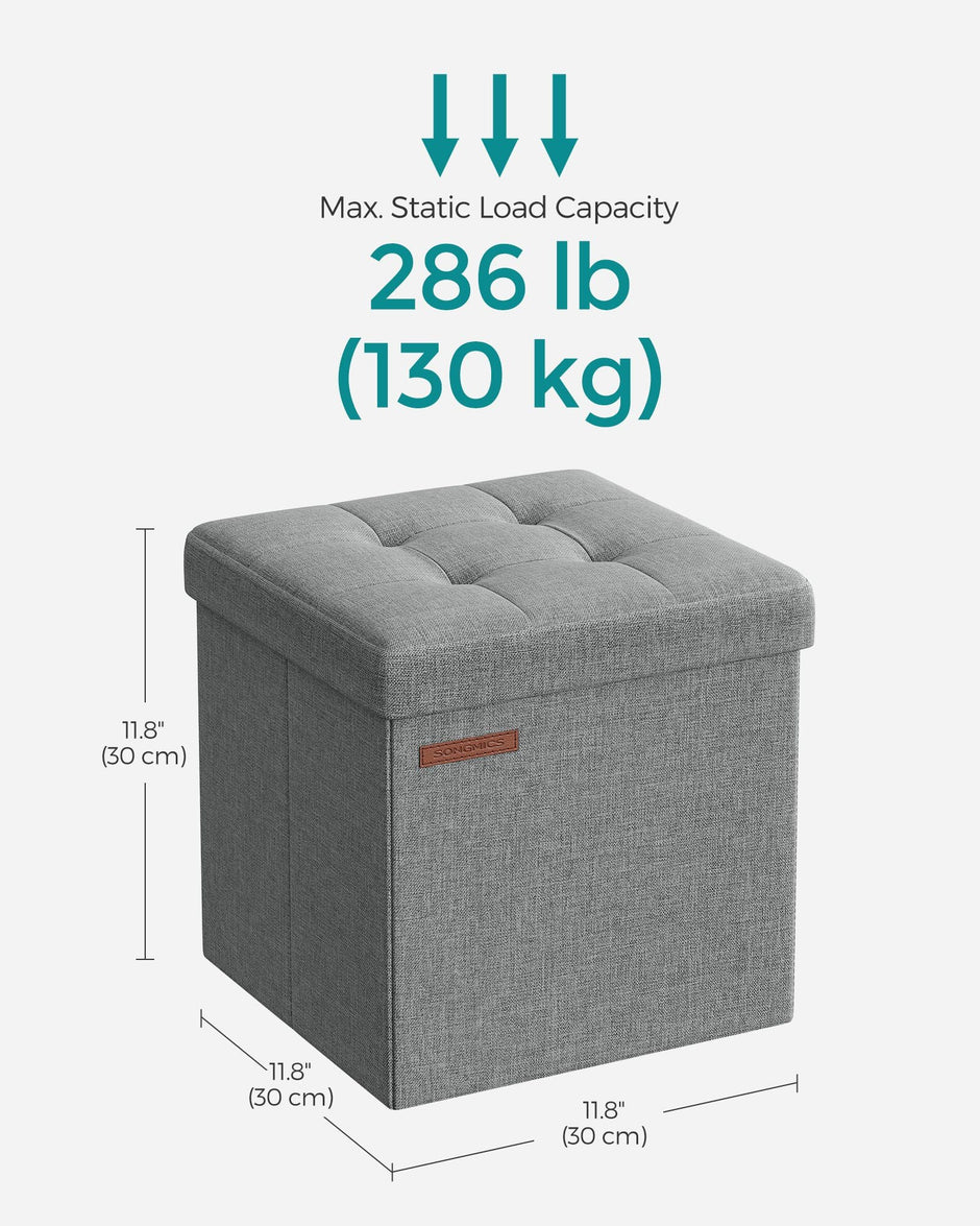 Set of 2 Foldable Storage Ottomans – Fabric – Light Grey – Multi-Functional Design