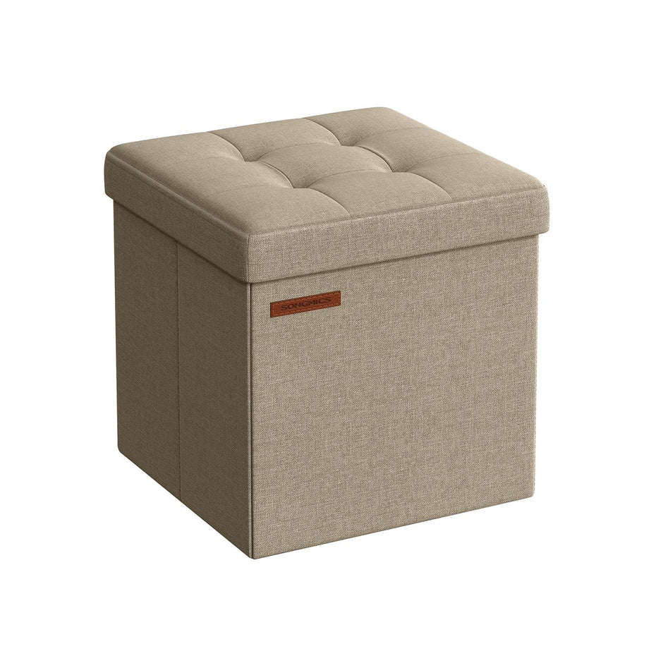 Foldable Storage Ottoman – Fabric – Camel Brown – Multi-functional Bench and Footrest