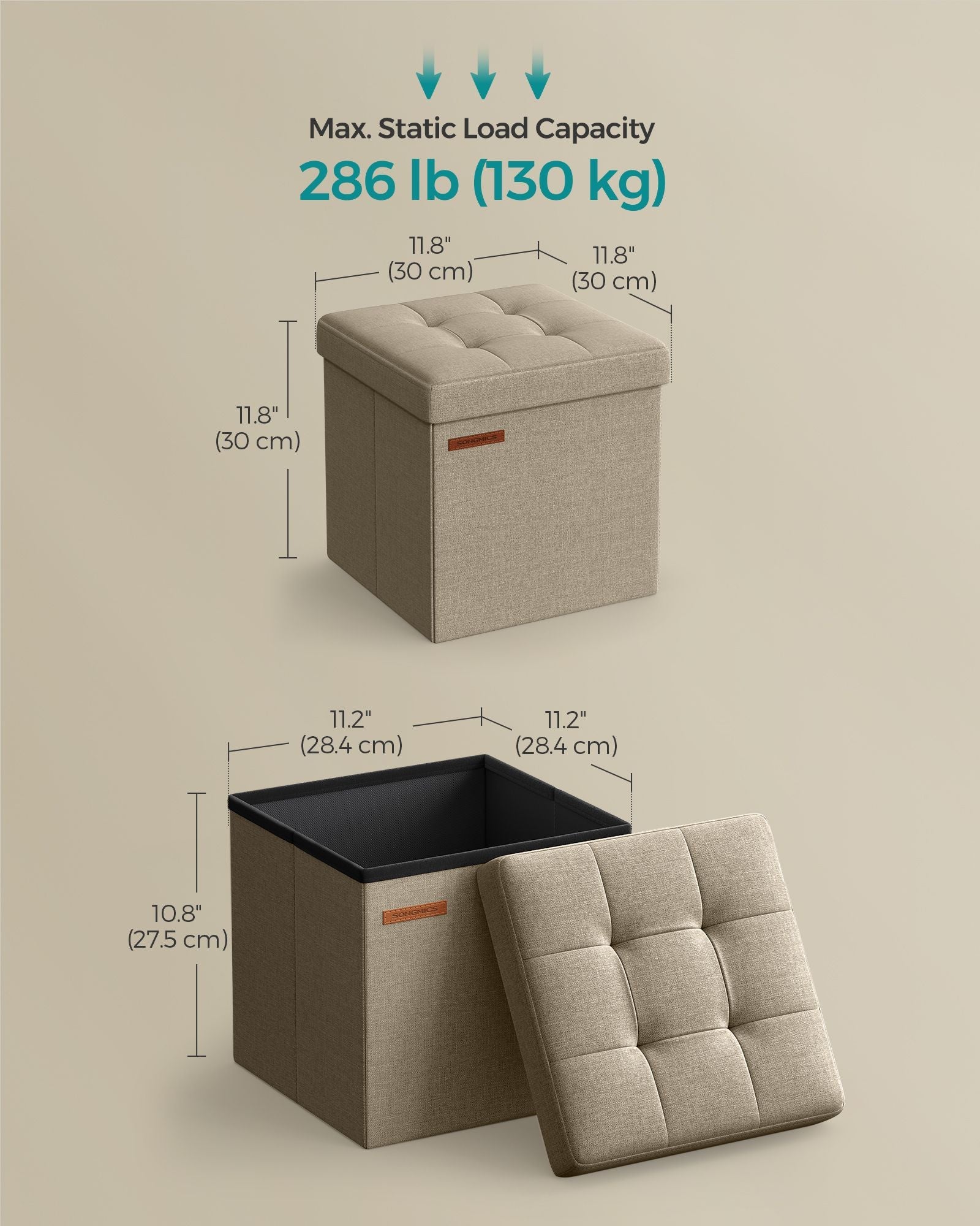 Foldable Storage Ottoman – Fabric – Camel Brown – Multi-functional Bench and Footrest